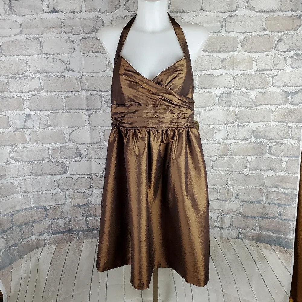 Jolie Bronze Halter Cocktail Dress
